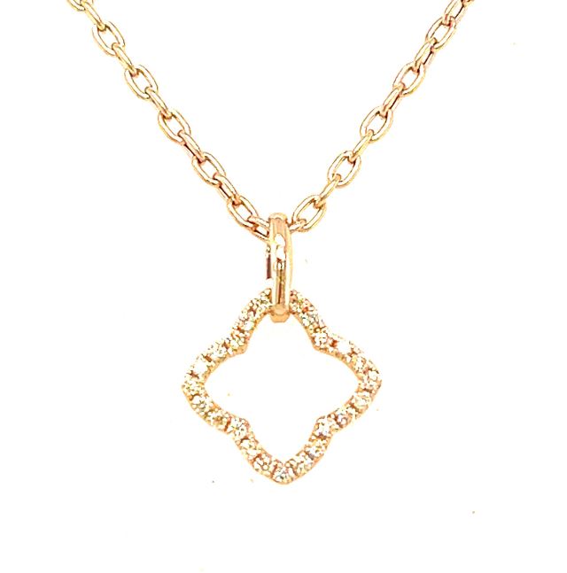 A&P Afrain Co Inc.-  18Y Diamond Quatrefoil Motif Pendant with 18" 14Y Cable Chain