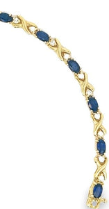 14Y Oval Sapphire & Rd Diamond X Link Bracelet 4.35ctw 7"