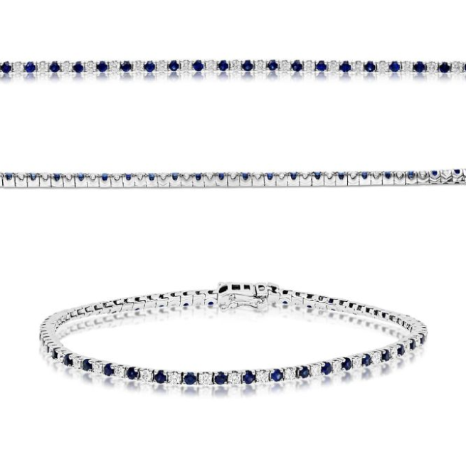 14W Round Alternating Prong Set Diamond and Sapphire Bracelet
