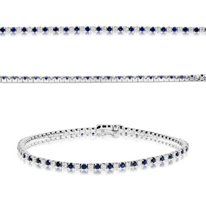 14W Round Alternating Prong Set Diamond and Sapphire Bracelet