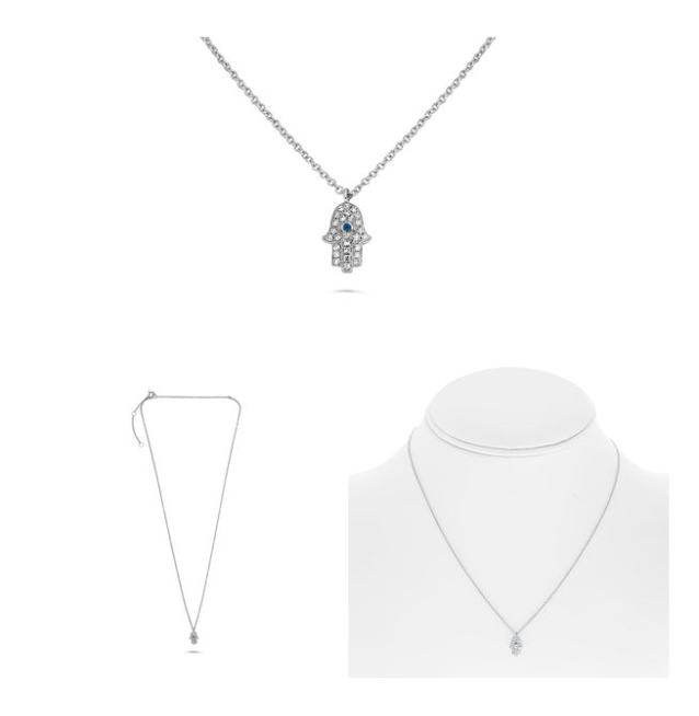 Roman Jules 14W Diamond Hamas Pendant with Sapphire Eye Cable Necklace