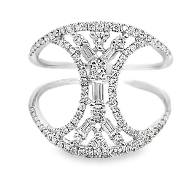 14W Open Concept Diamond Ring with Hourglass Center Baguettes Size 6.5