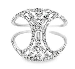 14W Open Concept Diamond Ring with Hourglass Center Baguettes Size 6.5
