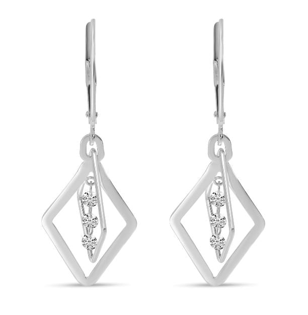 14W 3D Geometric Dangle Earrings with Drilled Diamonds