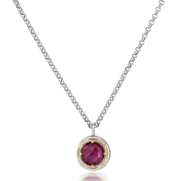 Sterling Silver 18Y Vermeil Round 8mm Ruby Doublet Necklace