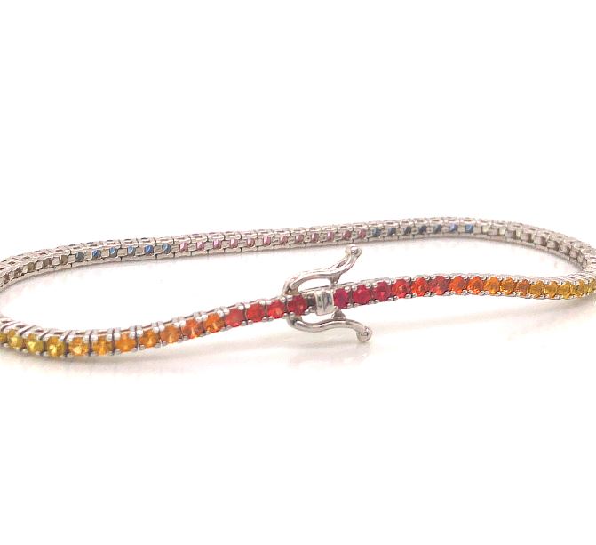 14W Multi-Colored Rainbow Sapphire Straight Line Bracelet