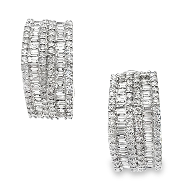 18W Channel Set Baguette and Round Diamond Earrings