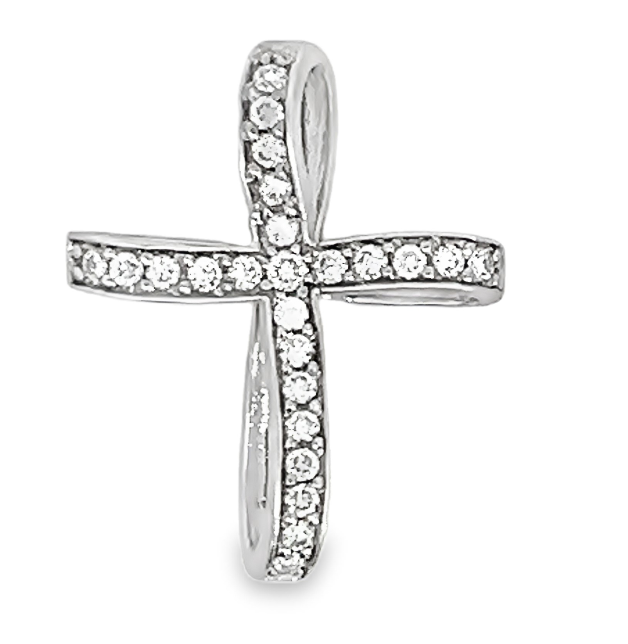 14W Abstract Swirl Bead Set Diamond Cross Pendant