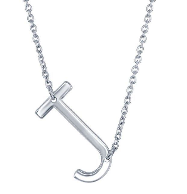 Sterling Silver Sideways 'J' Initial Necklace