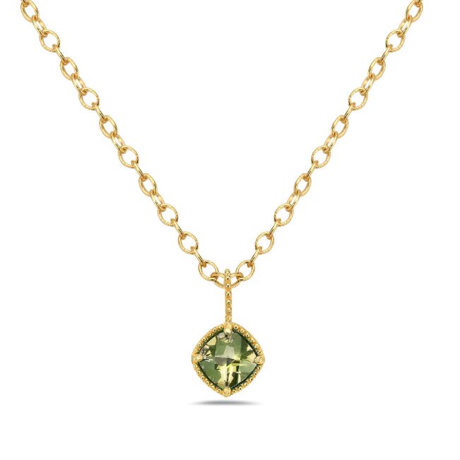 Sterling Silver 18Y Vermeil Cushion Cut Peridot Pendant and Chain