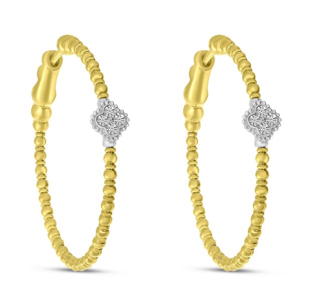 Color Merchants Inc- 14K TT Yellow Gold Diamond Quatrefoil Hoop Earrings