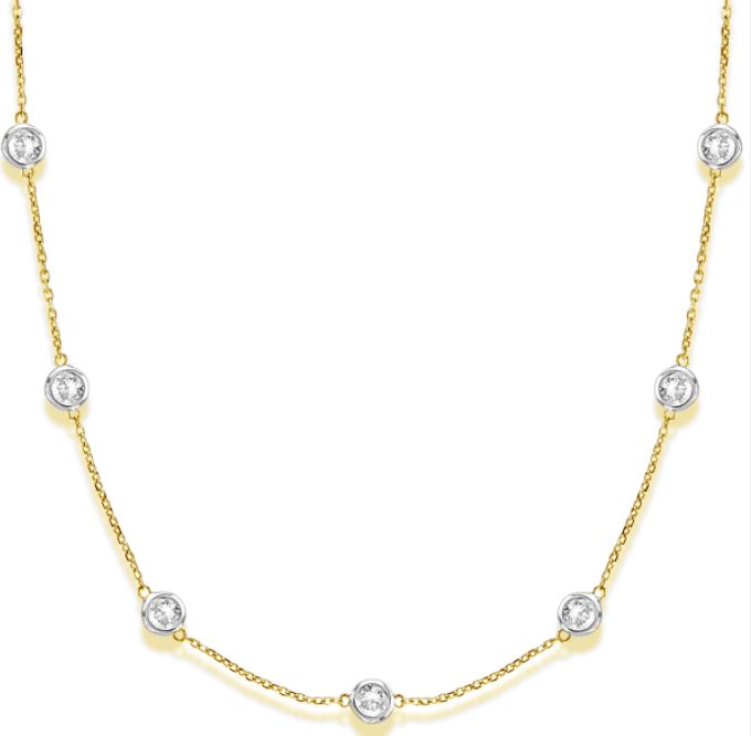 14Y 18" (10) Rd 2.5mm Diamond BTY Necklace Bezel-Set Cable Chain Lobster Clasp