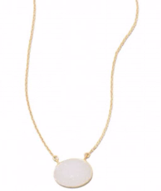 Sterling Silver Gold-Plated Oval White Druzy 16-18" Necklace