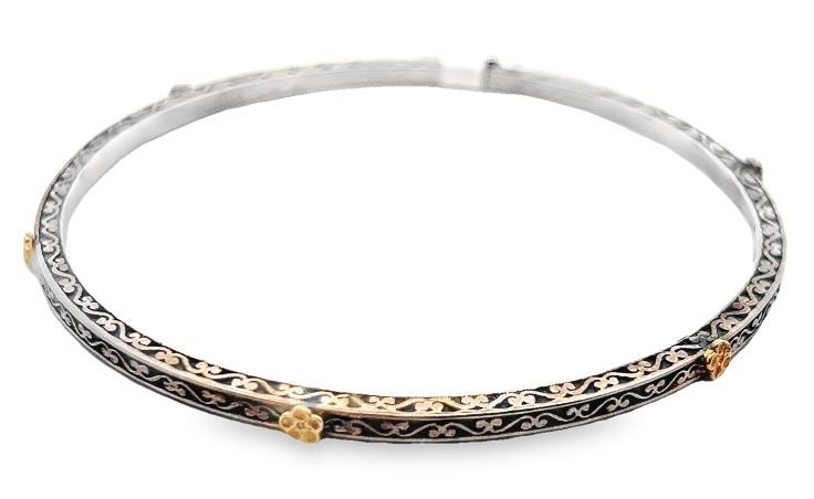 Sterling Silver 14K Engraved Bangle