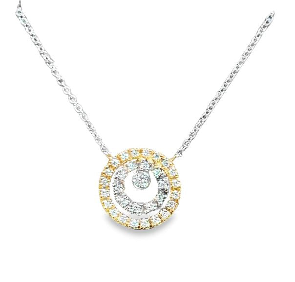 14TT Round Double Diamond Pendant with Bezel Diamond Center