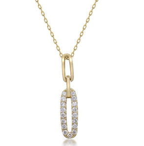 Color Jewels- 14Y 0.22ctw Open Ovals Diamond Pendant with 2 Bezel-Set Diamond Stations on Diamond Cut Cable Chain with Lobster Clasp