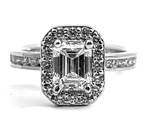 14W Emerald Cut Diamond Halo Channel Set Ring Size 4.5