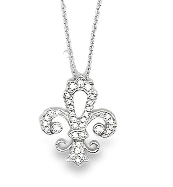 18W Bead Set Round Diamond Fleur De Lis Pendant