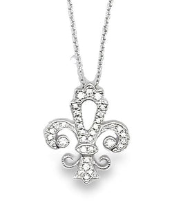 18W Bead Set Round Diamond Fleur De Lis Pendant