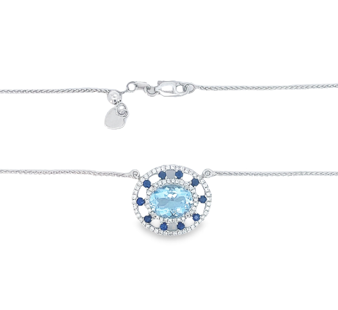 14W Aqua and Sapphire Diamond Double Drop Pendant