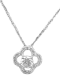 14W Quatrefoil and Round Diamond Pendant with 18" Chain
