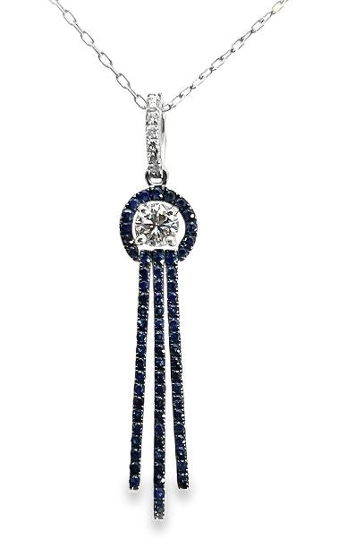 18W Blue Sapphire Circle/3 Bar dangle Pendant with Diamond Bail
