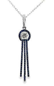 18W Blue Sapphire Circle/3 Bar dangle Pendant with Diamond Bail