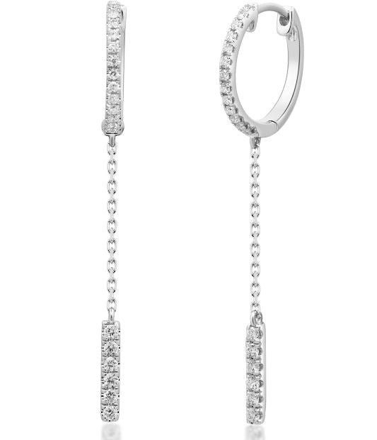 14W Diamond Hoops with Bead Set Diamond Station On Cable Dangle Earrings