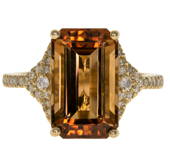 14Y Peachy Orange E/C Tourmaline with Diamond Accent Ring Size 7