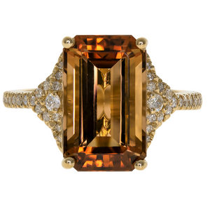 14Y Peachy Orange E/C Tourmaline with Diamond Accent Ring Size 7