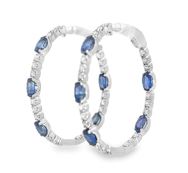 14W Oval Inside/Out Sapphire and Diamond Hoop Earrings