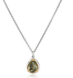 Sterling Silver Petite Teardrop Green Amethyst Necklace with 18k Gold Vermeil