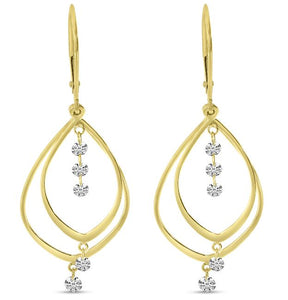 14K Yellow Gold Drilled Diamond Double Teardrop Earring