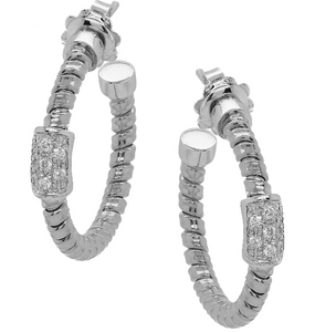 18W Coil Style Open Hoop Earrings with Diamond Cluster Accent