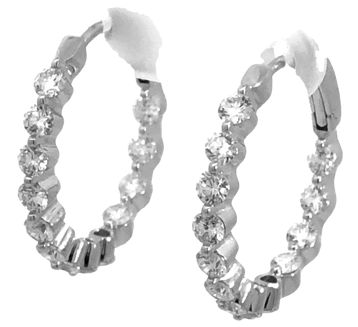 18W Round Inside/out Round Diamond Hoop Earrings