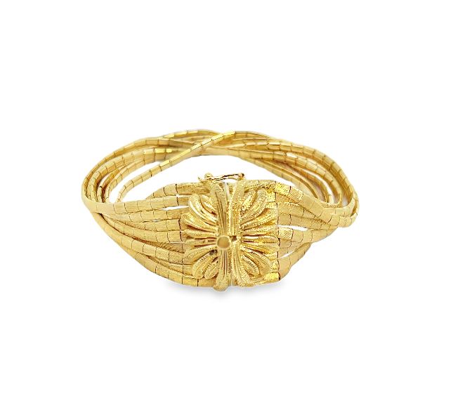 18Y 9-Strand Textured Satin Finish Bracelet with Floral Clasp
