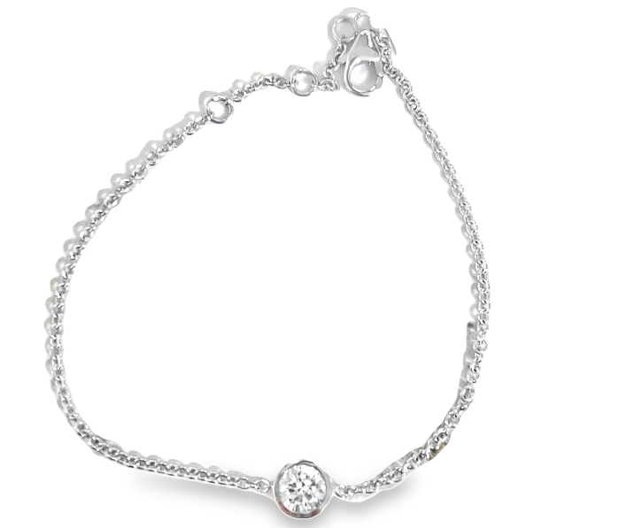 14W Round Brilliant Cut Large Diamond Bezel Set Bracelet with Adjustable Chain