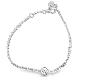 14W Round Brilliant Cut Large Diamond Bezel Set Bracelet with Adjustable Chain
