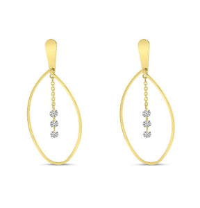 14K Yellow Gold Drilled Diamond Long Oval Post Earrings