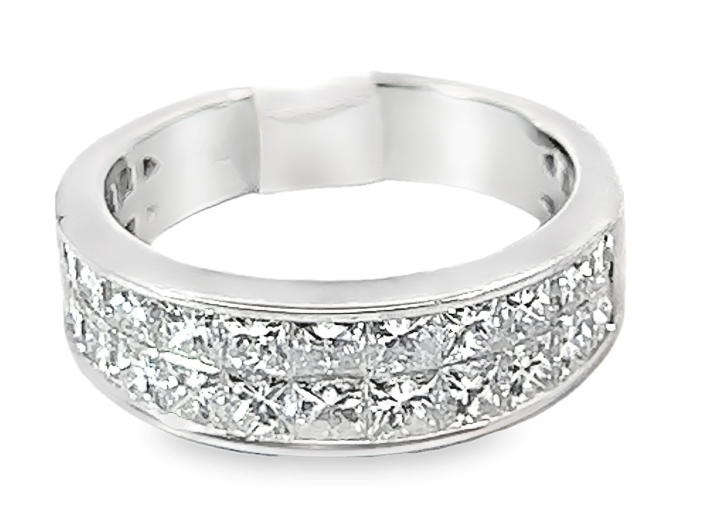 Platinum Double Row Invisible Set P/C Diamond Band Size 7
