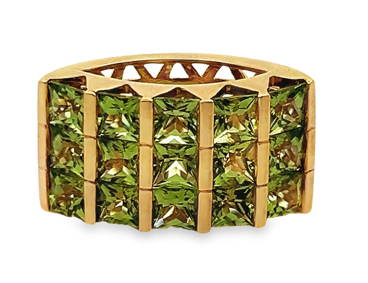 18Y Triple Row Channel Set Square Peridot Slide