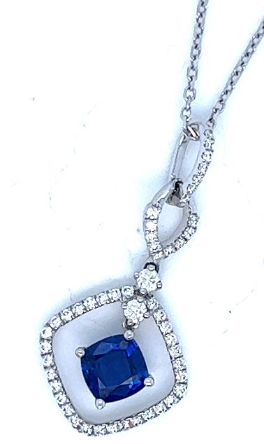 14W Cushion Sapphire with Diamond Accent Drop Pendant