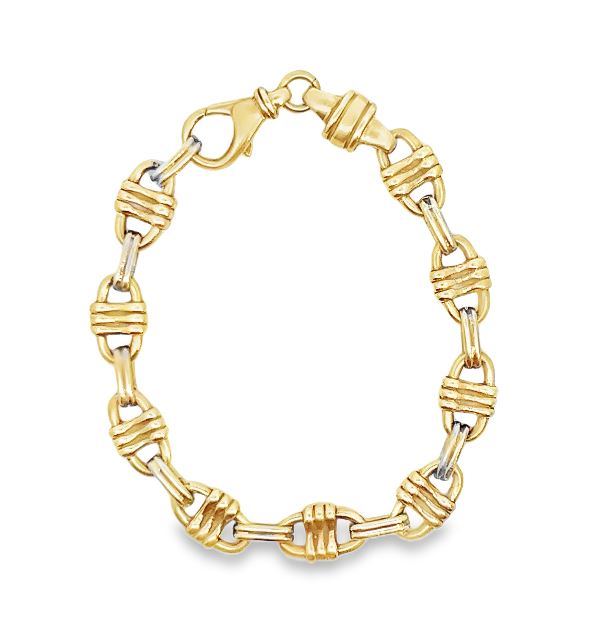 14K Two Tone Oval Triple Bar Link Bracelet