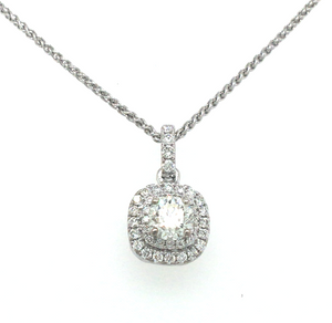 14W Round Diamond in Double Cushion Halo Pendant