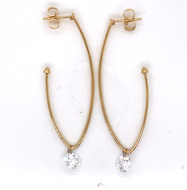 14Y Round Brilliant Cut Lab Grown Drilled Diamond Dangle Earrings