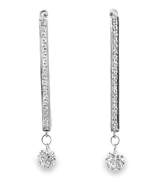 14W Diamond Bar Earrings with Round Drilled Diamond Drops