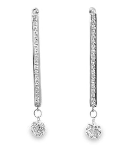 14W Diamond Bar Earrings with Round Drilled Diamond Drops