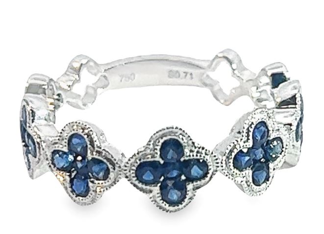 18W Rd Blue Sapphire Miligrain Fluer De Lis Band Size 6.5