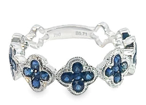 18W Rd Blue Sapphire Miligrain Fluer De Lis Band Size 6.5