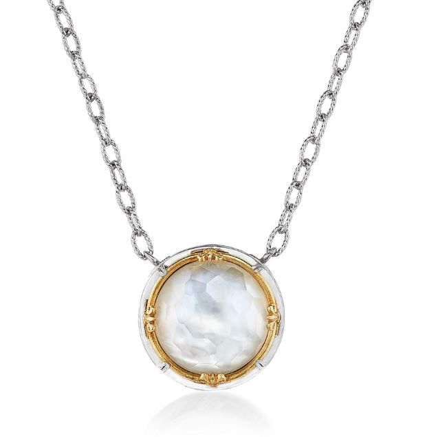 Sterling Silver 18K Vermeil 16mm Round MOP/Quartz Doublet Necklace